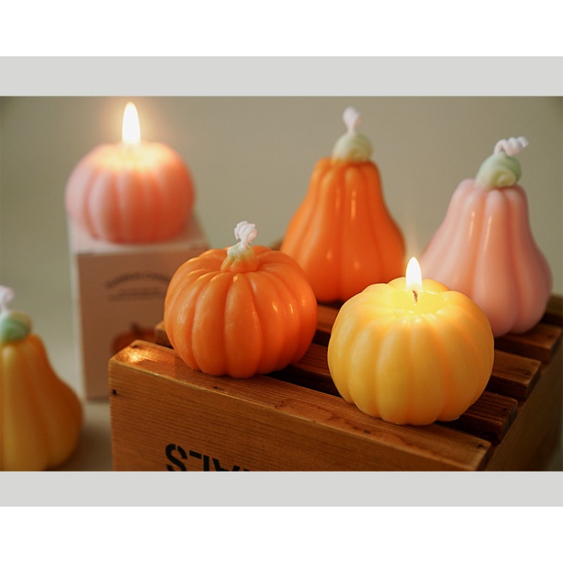 Silk Candle - เทียนหอมรูปฟักทองแฮนด์เมดสำหรับฮาโลวีน เทียนอโรมาบำบัดหรูหราสร้างบรรยากาศ ของชำร่วยงานปาร์ตี้ ของตกแต่งโต๊ะในบ้าน ของขวัญ