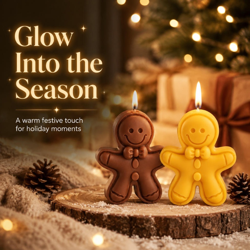 Soy Wax - เทียนหอมรูปขนมปังขิงสำหรับเทศกาล - เทียนหอมตกแต่งสำหรับเป็นของขวัญคริสต์มาส พร้อมกลิ่นหอมสำหรับมอบเป็นของขวัญในช่วงวันหยุด